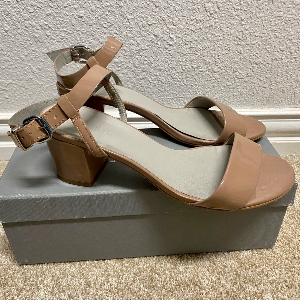Reiss Block Heel Sandals in Nude size 38
